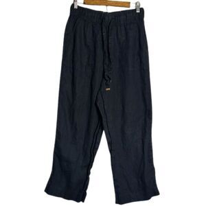 Joie Linen Ankle Wide Leg Pants Womens Large Drawcord Elastic Waist Beach Black